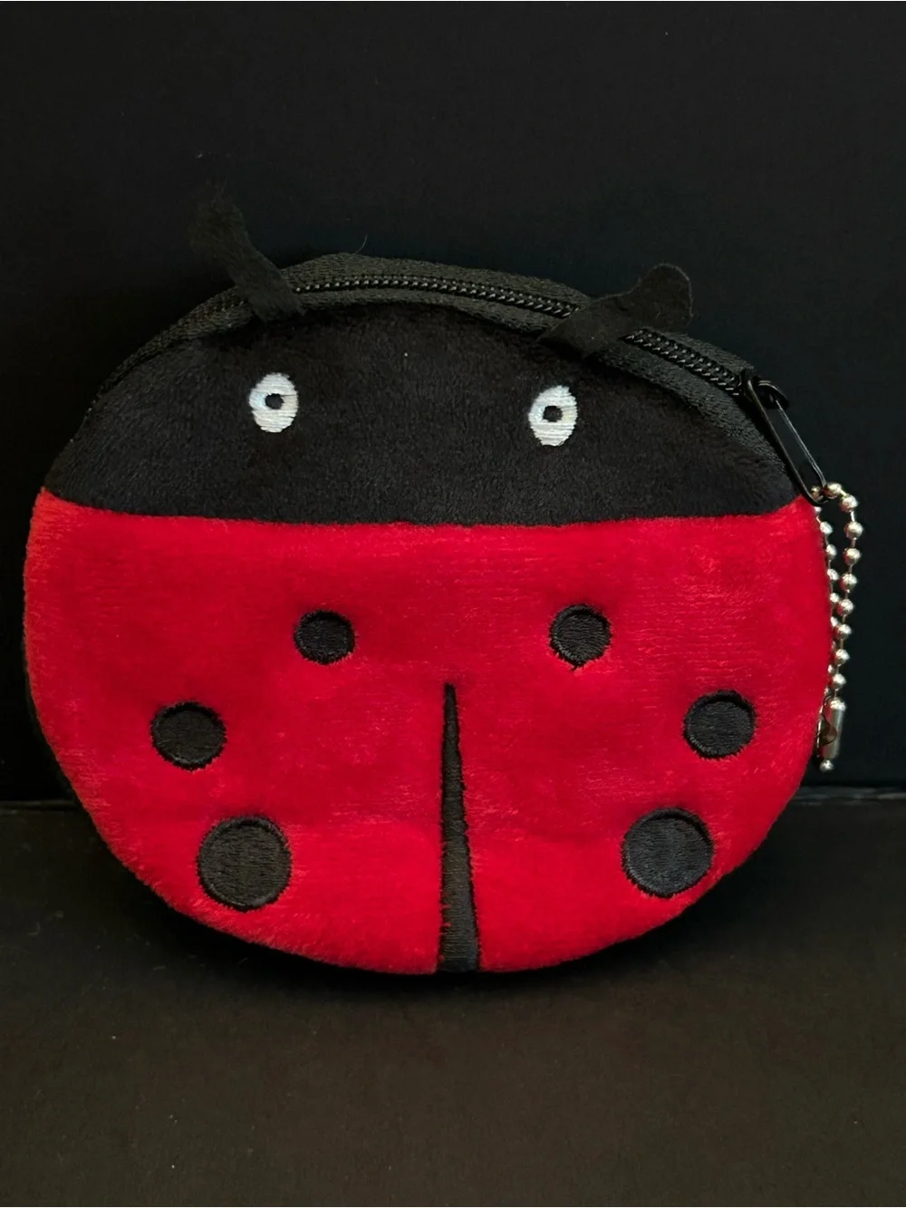 Soft Plush Ladybug Coin Purse for Kids  Red and Black Zipper Closure with Attach